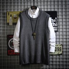 网格纯色圆领针织背心男秋季百搭黑色马甲外套A090-MJ23P40限58，男装背心/马甲，电商A089-1