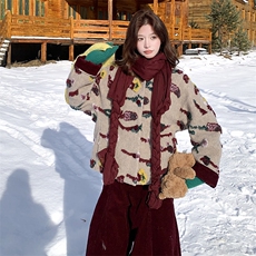 羊毛手工浮雕毛毡工艺羽绒服配围巾灯芯绒裤三件套女，女装套装/套裙，水衣源