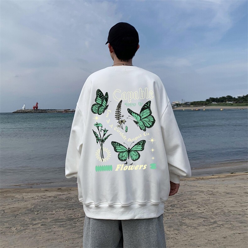 直播品质340克重磅纯色华棉美式卫衣圆领印花大码XZ517A-BK12105,男装卫衣,星座517A