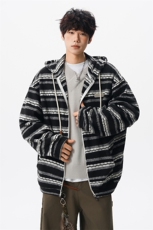 8XL-M潮情侣美式磨毛编织条纹针织衫卫衣宽松拉链外套WY30P88，男装针织衫/毛衣，电商D206-1
