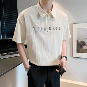 夏季落肩青年Polo衫男短袖翻领t恤衫男韩版中袖五分袖体恤衫T386图片