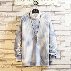 M04-P65 日系男士大码秋季圆领扎染色针织套头毛衣外套 黑色图片
