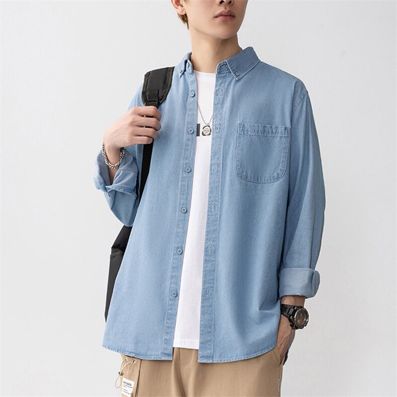 25年春季长袖衬衫工装潮流牛仔衬衣宽松现货DS-C323-1-N80-批45,男装衬衫,电商C323-1