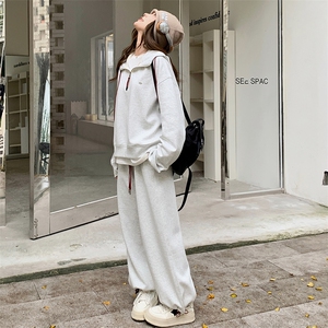 韩版灰色卫衣运动套装女2025年春秋季新款韩版宽松休闲长裤两件套图片