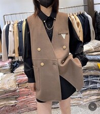 2021秋季新款时尚潮流百搭设计感三角标双口袋百分百羊毛马甲，女装马甲，L·H·X