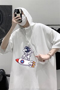 LD54158-P45 连帽短袖t恤男大码胖子带帽五分袖中袖 大皂风图片
