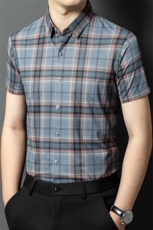 QLM15276夏季薄款休闲短袖衬衣中年男式爸爸装衬衫格子半袖，男装衬衫，电商B360