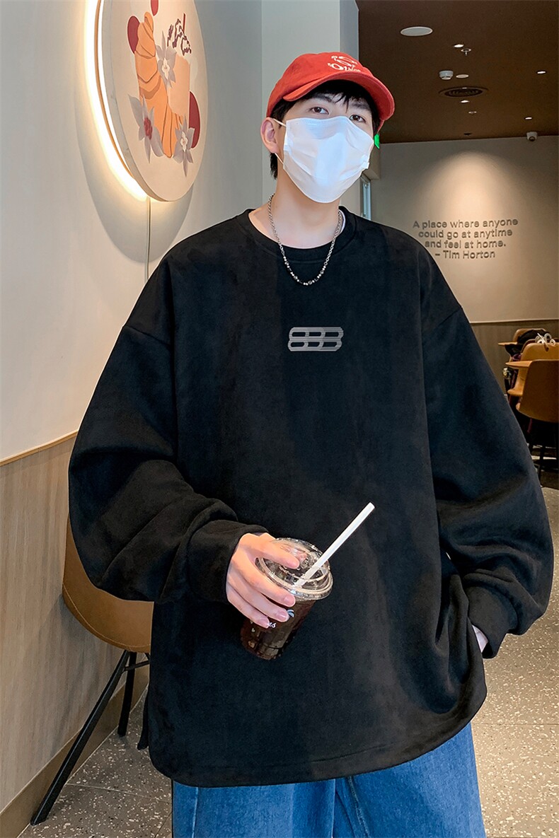 已注册港风供抖音得物高品质直播美式麂皮绒宽松卫衣W3501P38,男装卫衣,电商C408(原B339-1)