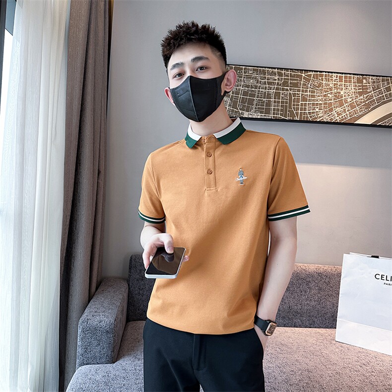 2026夏季短袖T恤翻领Polo衫小人刺绣撞色修身潮流半袖D342-T0267,男装T恤,电商D342