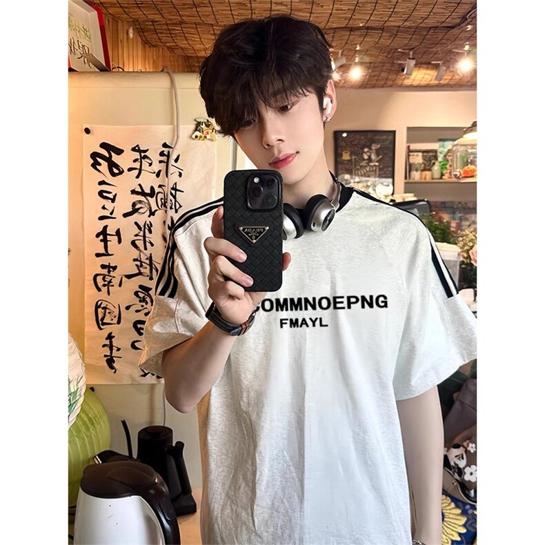 夏季美式高街重磅纯棉三条杠织带撞色男女短袖T恤ZD302-特P30,男装T恤,电商A486