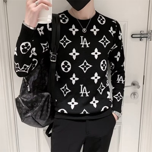 网红痞帅圆领毛衣男韩版修身精神保暖针织衫秋冬季上衣服S216图片