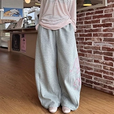 松弛感字母烫钻运动卫裤女宽松阔腿裤爵士舞休闲裤子拖地美式，女装休闲裤，星座1210-1