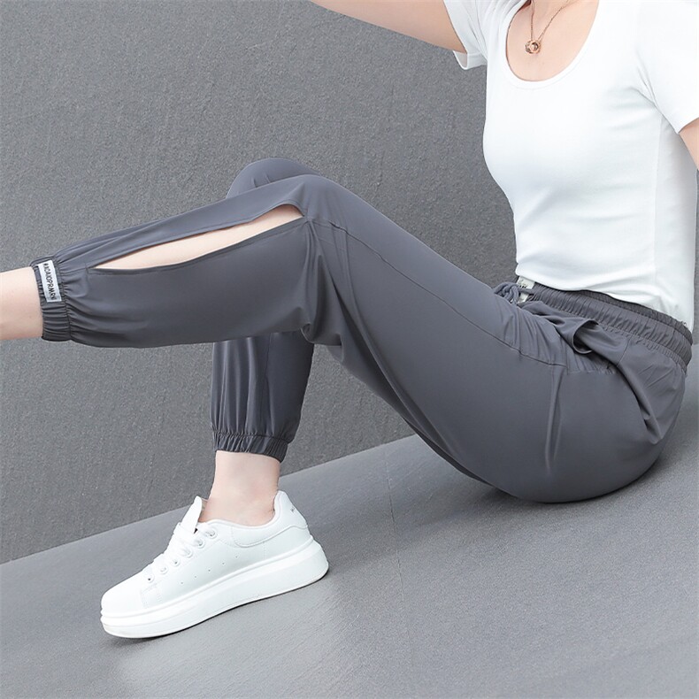 中老年妈妈夏季冰丝休闲裤韩版薄款透气九分裤中年人弹力运动裤女，女装休闲裤，燕颉服饰