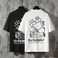 【】A003-HT1017-P30夏装新款印花宽松圆领T恤水泥墙，男装T恤，电商A003