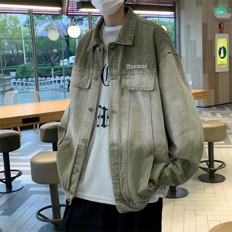 牛仔外套男韩版潮流拼色高街帅字母2023春秋ins宽松夹克W4732-P65,男装大码男装,星座412-3