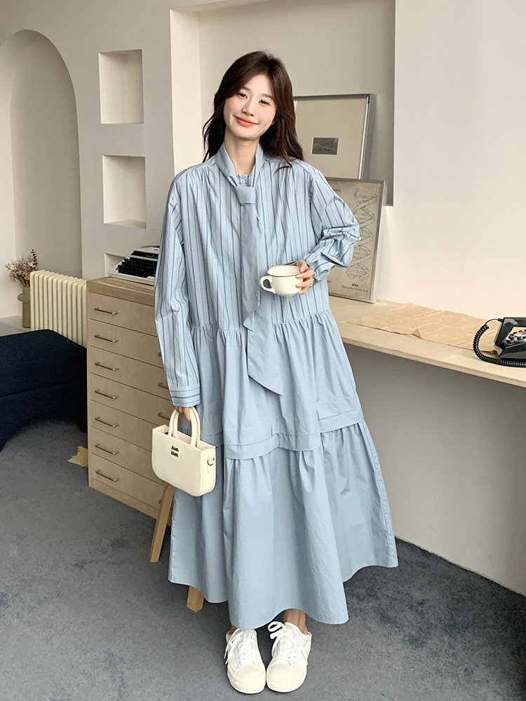 春现 盐系浅蓝色条纹休闲风连衣裙B190-5010-P135-K198图片