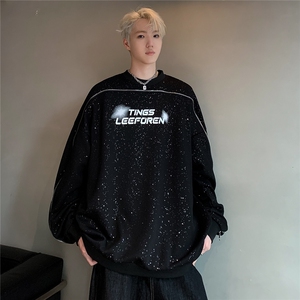 现货 美式双拉链拼接卫衣男满天星圆领廓形插肩袖外套 W89-P78图片