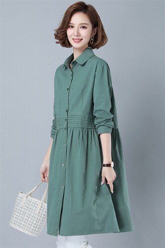 2025年秋装长袖宽松棉衬衣女裙小碎花文艺范休闲裙子衬衫裙,女装衬衫,风姿绰