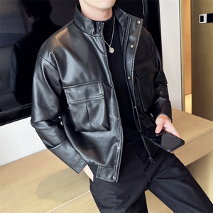 加棉加厚皮衣夹克 修身立领PU皮衣外套男py56803-p98 加绒p108图片