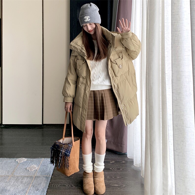 2023年冬季新款时尚通勤70鹅绒羽绒服中长款外套女,女装羽绒服,辉之琳