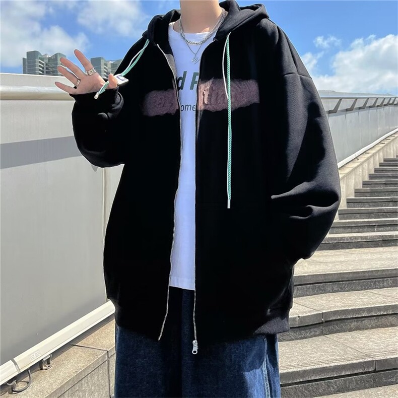 秋季高街ins港风情侣上衣潮流字母开衫宽松连帽卫衣男W5974-P37,男装夹克,星座512-2