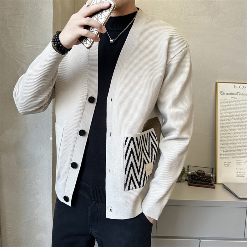 秋季简约休闲V领拼色毛衣开衫时尚休闲男款披肩K5727-P125,男装针织衫/毛衣,电商A237