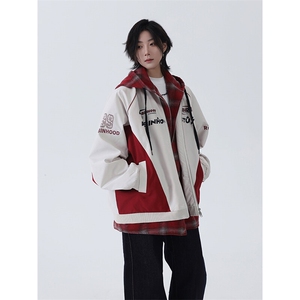 春季港风美式潮牌假两件字母印花连帽夹克 XZ213-JK6666-P80控128图片