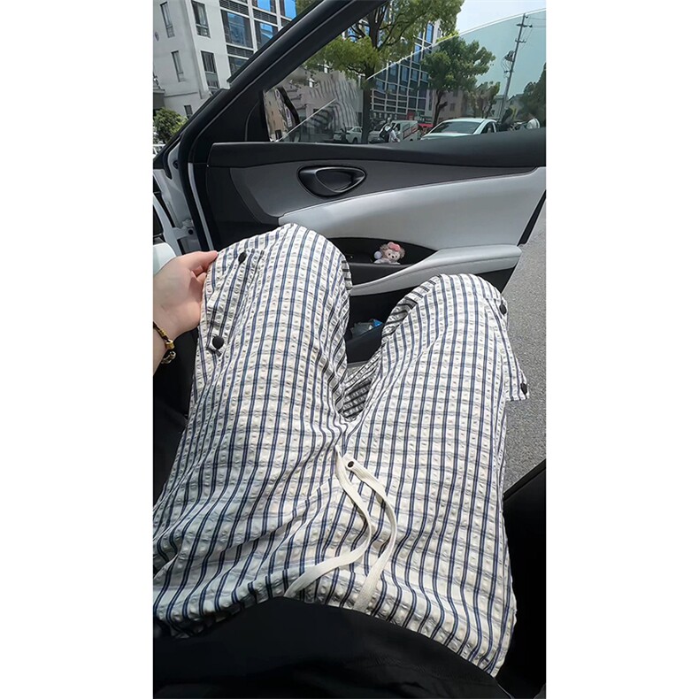 K5051/P40夏季薄款透气凉感格子裤男女同款垂感褶皱休闲裤长裤子图片