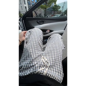 K5051/P40夏季薄款透气凉感格子裤男女同款垂感褶皱休闲裤长裤子图片