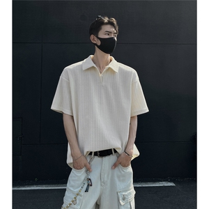夏装25老钱风大码宽松麦穗翻领POLO衫男装夏季短袖T恤S405-特P35图片