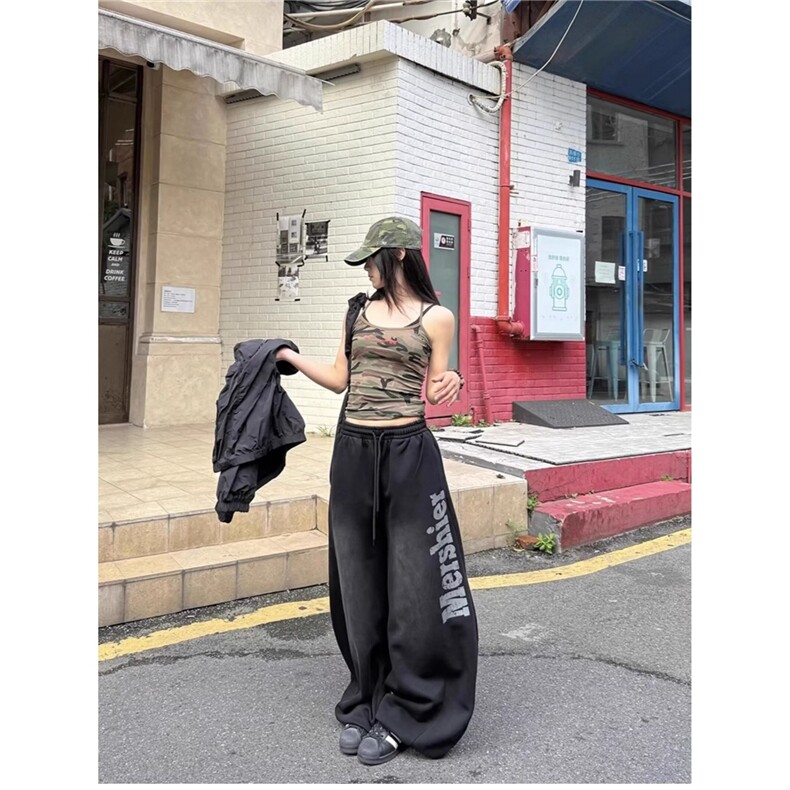 W04-P55美式复古2025水洗嘻哈弯刀拖地裤,男装休闲裤,电商B323A