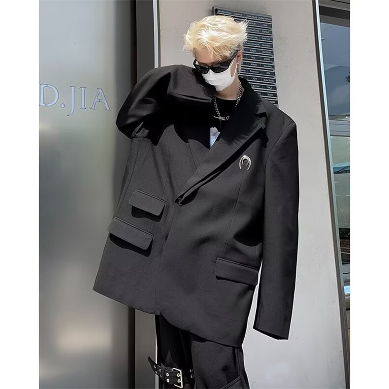 23小众假两件垫肩西服男宽松韩版休闲高级感金属WT70-P70,男装西服,星座1109-3