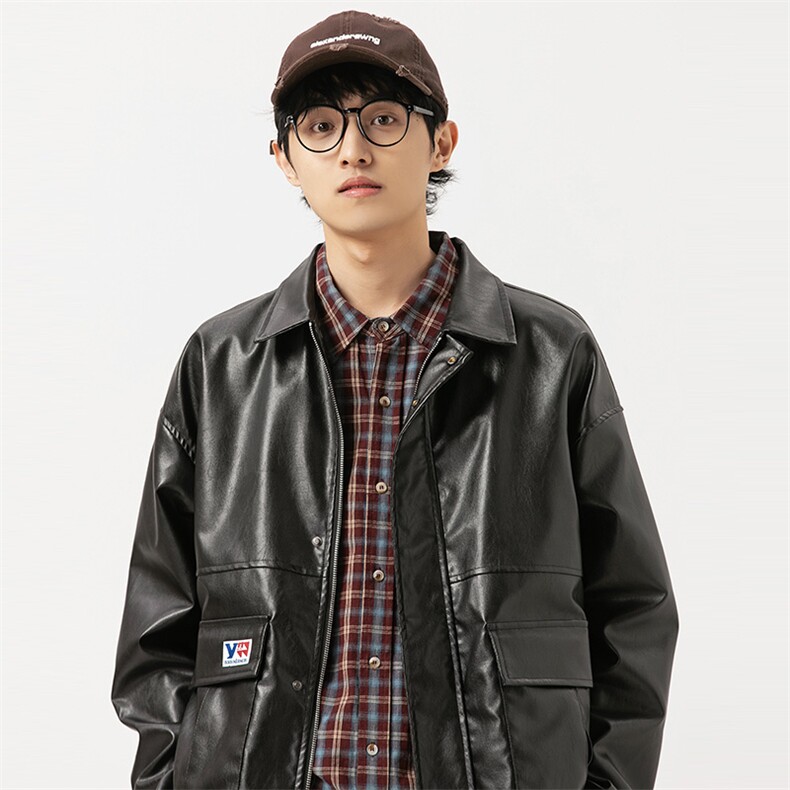 2026春季新款男装日系潮牌宽松纯色皮外套休闲夹克JK566-F123图片