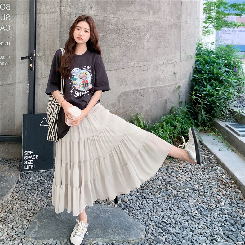 休闲运动卡通T恤半身裙套装女夏2025新款超火减龄穿搭韩系两件套,女装套装/套裙,2C176