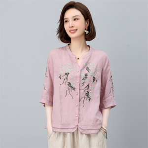 纯苎麻女夏季2025新款轻奢高级感洋气减龄妈妈夏装休闲图片