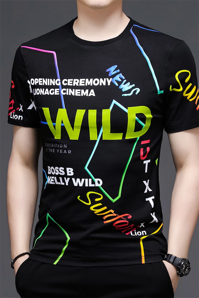 W90217钱塘2020-1夏季男精品纯双丝光印花休闲短袖T恤轻奢P125,男装T恤,钱塘207-3