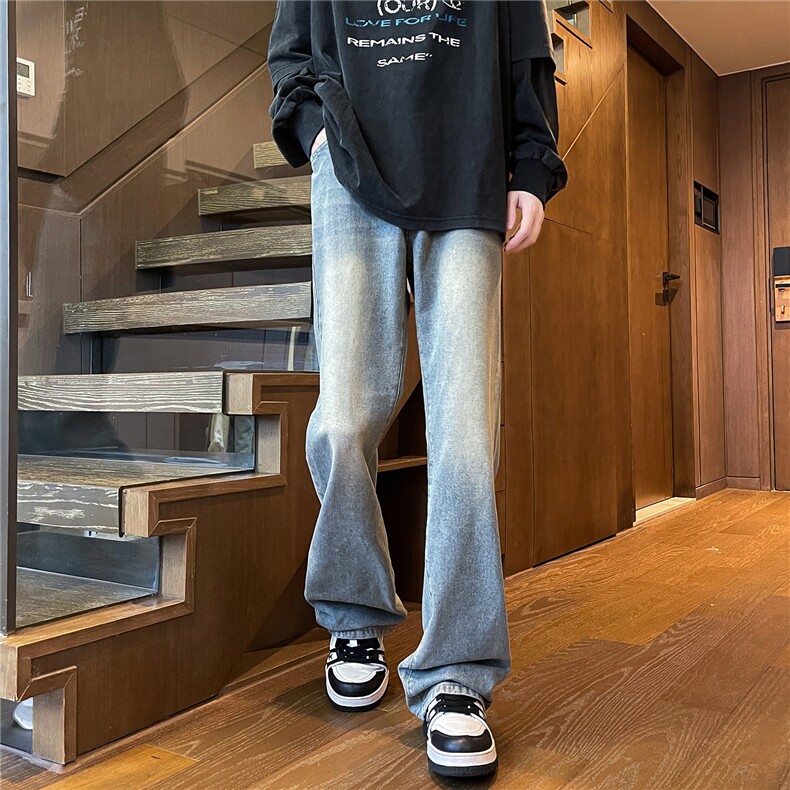 vintage美式高街牛仔裤男vibe水洗做旧微喇KZ010P58,男装牛仔裤,电商B312