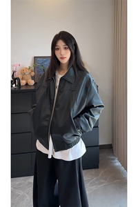 现货美式高街机车皮夹克男秋季新款休闲拼接外套-A2259TP85图片