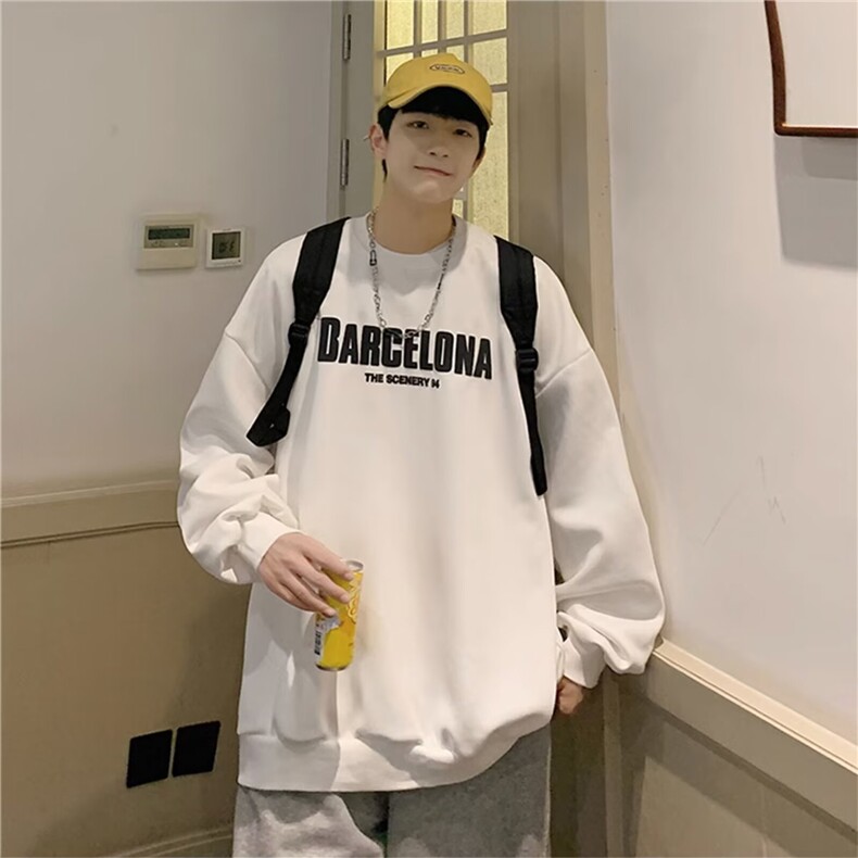 B0071-P24 男士红色圆领卫衣男2025新款重磅美式春季男款潮牌外套图片