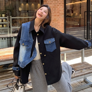 设计感牛仔拼接工装外套女2024秋季新款酷盐系款休闲小个子上衣潮图片