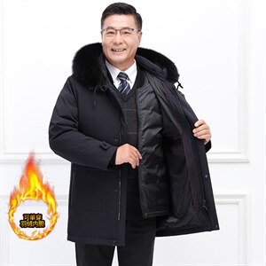 男士90绒羽绒服大狐狸毛领中老年可脱卸毛领内胆可单穿派克服图片