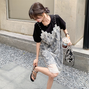 蕾丝拼接假两件连衣裙女2025夏季新款设计感小众时尚宽松吊带裙潮图片