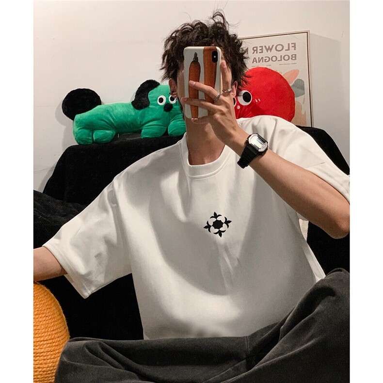纯棉240g美式复古小标短袖t恤男生青少年五分袖t恤简约百搭,男装T恤,星座506A