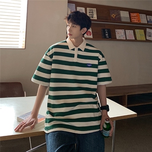 美式港风条纹短袖polo衫男大码翻领短袖T恤DP8761P40控59图片