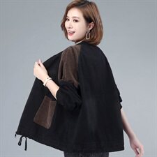 2020年冬装新款牛仔棉袄棉衣女格子拼接灯蕊绒外套女，女装棉衣/棉服，涵誉