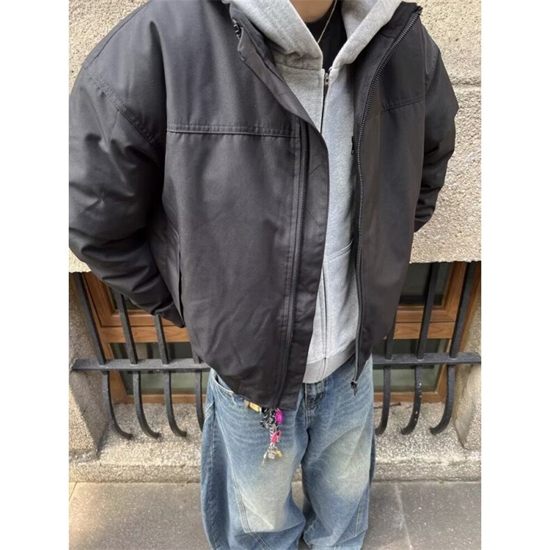 宽松型棒球服美式复古外套男春秋款小众飞行员工装夹克长袖潮翻领图片