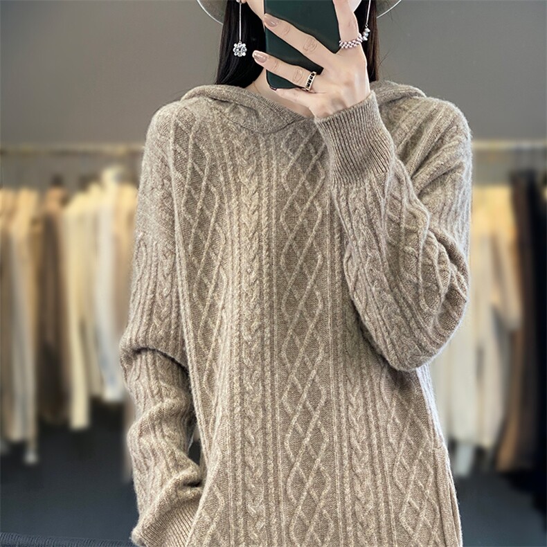 25秋冬羊绒毛衣中长款连衣裙女过膝羊毛针织毛衣裙打底连帽长裙,女装连衣裙,蒙莲贝斯