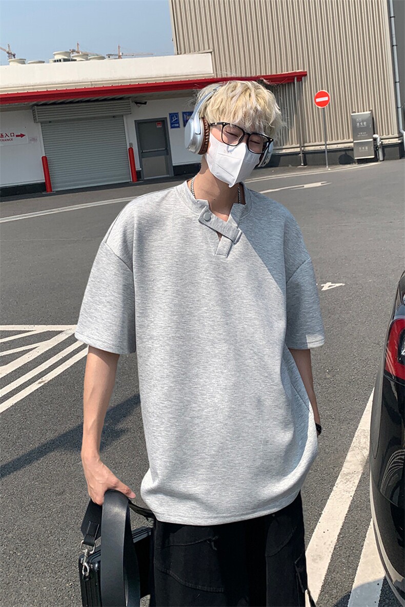 纽扣V领设计感短袖T恤男夏季重磅潮牌宽松半袖T恤T3642-特价P25,男装T恤,电商A007