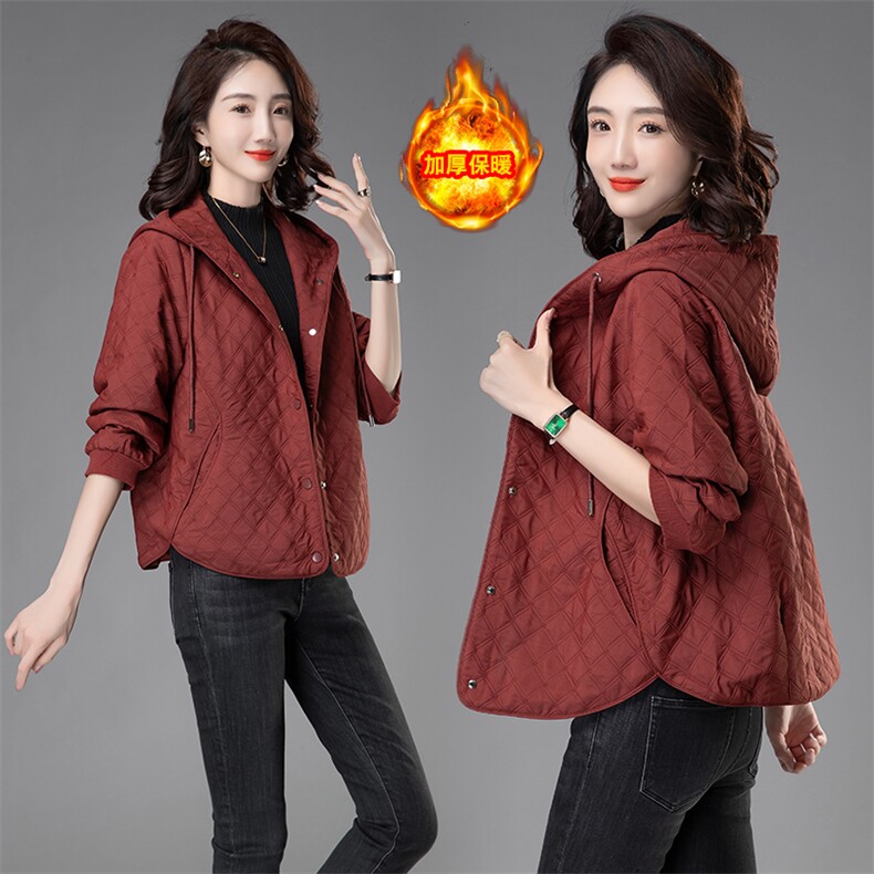 时尚保暖连帽加厚棉服简约提花外套显瘦百搭冬季女装，女装棉衣/棉服，曼沙奕珂