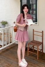 ootd穿搭粉色工装牛仔套装女夏2025独特超火多巴胺绝美短裙两件套，女装套装/套裙，2C032